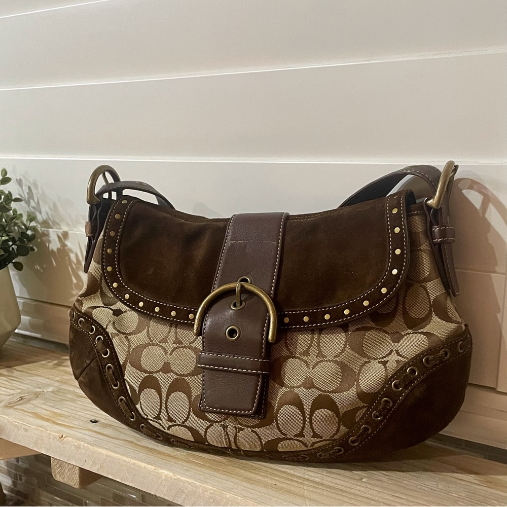 Coach Y2K Vintage Signature Jacquard Shoulder Bag Leather handbag